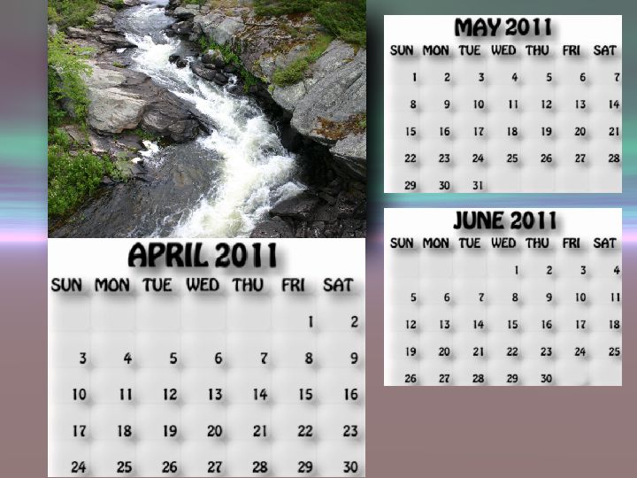 April, May, June 2011 calendar. Middle of the rapids.