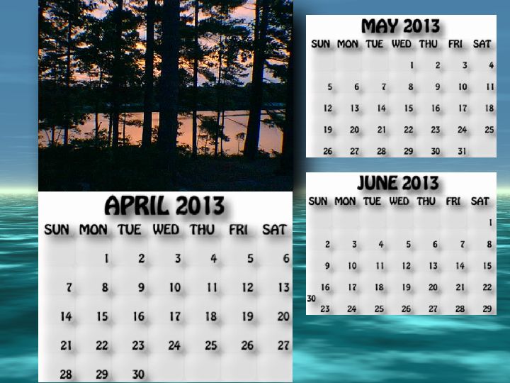 April, May, June 2013 calendar