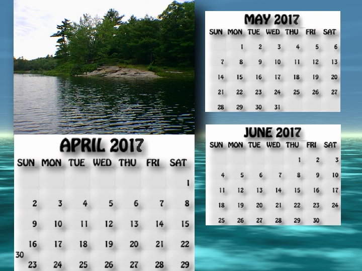 April, May, June 2017 calendar
