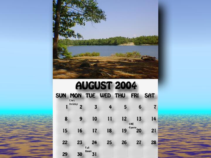 August 2004 calendar.View north of McCrae Island.