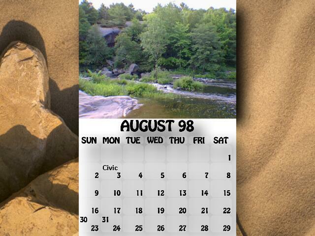 August 1998 calendar. The end of the rapids.
