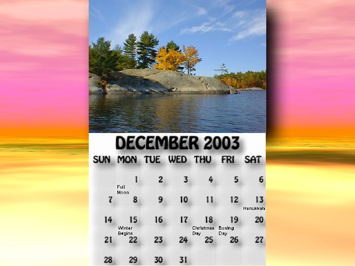 December 2003 calendar. South of Elephant Rock.