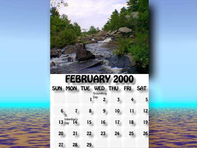 February 2000 calendar. A view of the rapids from the very bottom.