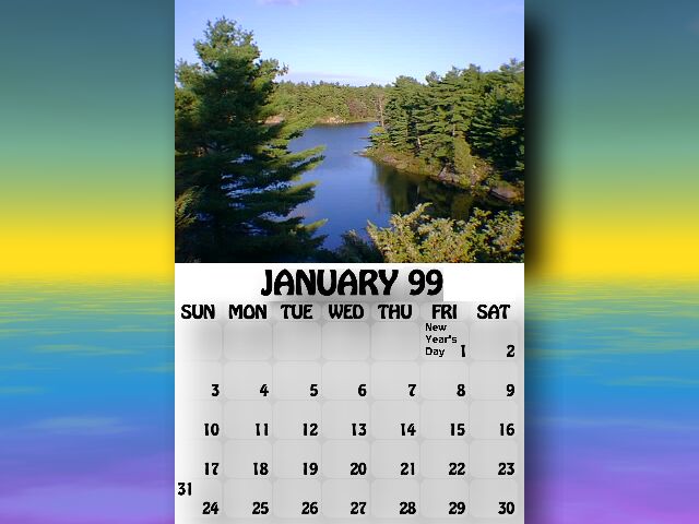 January 1999 calendar. High above the McDonald River.