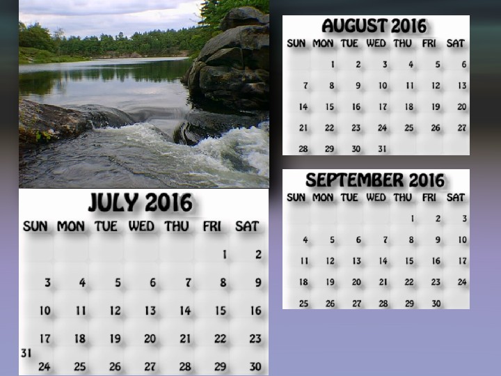 July, August, September 2016 calendar