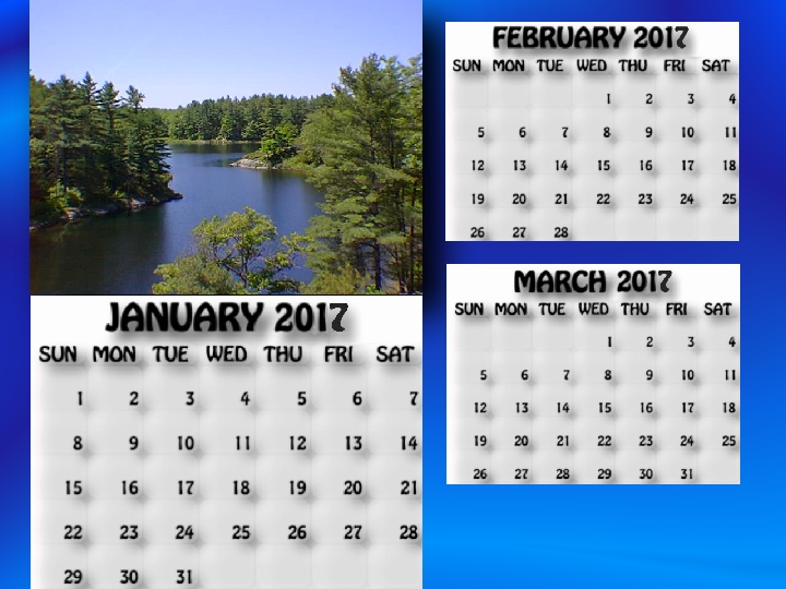 January, February, March 2017 calendar