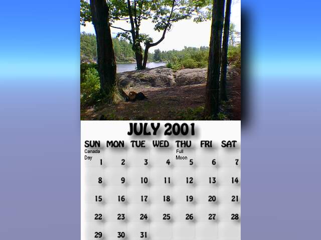 July 2001 calendar. Shaded place beside McDonald Lake.