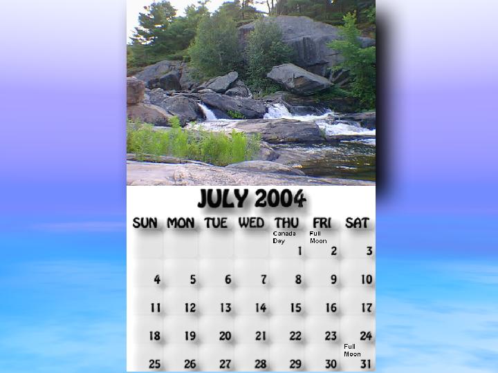 July 2004 calendar.The rapids looked like this before the MNR let a snomobile club wreck it