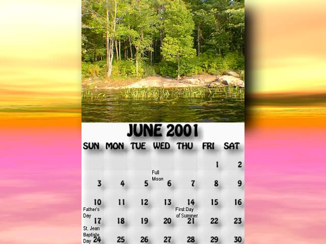 June 2001 calendar. Shoreline northeast of McCrae Island