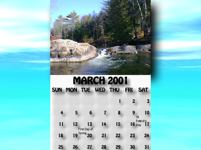 March 2001 calendar. The McDonald River just east of the highway.