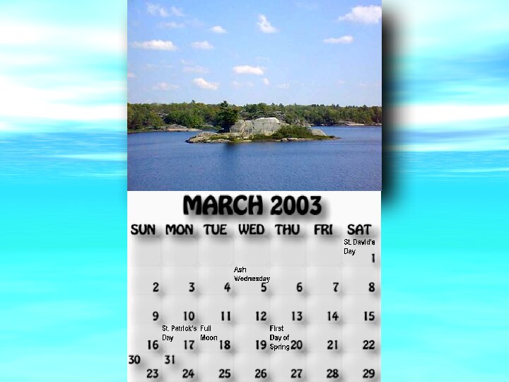 March 2003 calendar. Elephant Rock as seen from a cliff. 