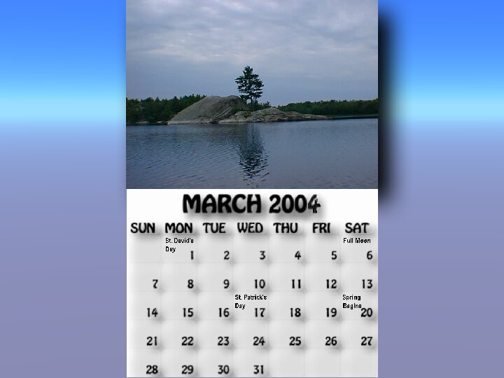 March 2004 calendar. Sleeping Elephant.