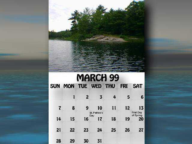 March 1999 Calendar. The northeast corner of Pikes Bay.