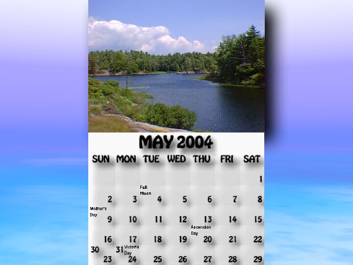 May 2004 calendar. McDonald Lake as seen from the rapids portage.