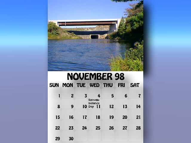 November 1998 calendar. The tunnel under the old highway 69.
