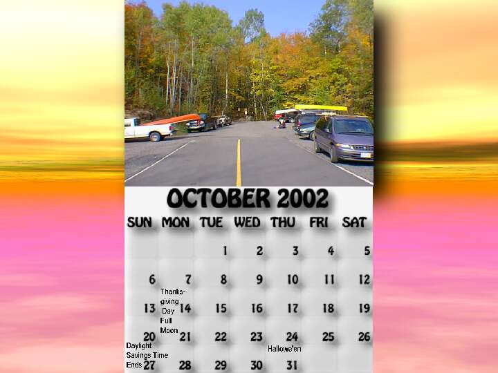 October 2002 calendar. A colourful autumn display in the parking lot.
