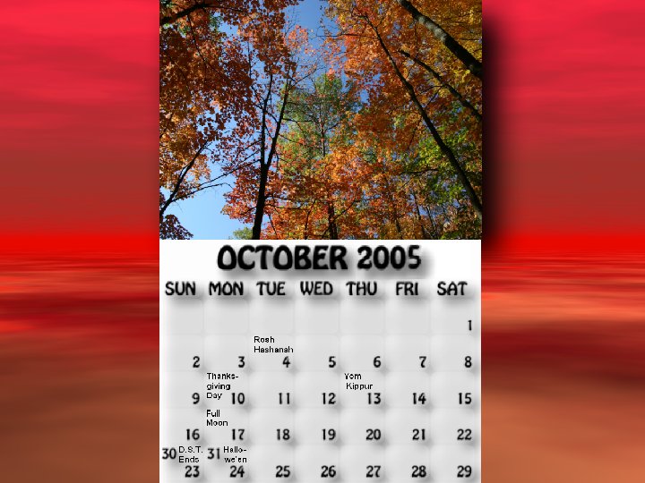 October 2005 calendar. Colourful Autumn display above the portage trail.