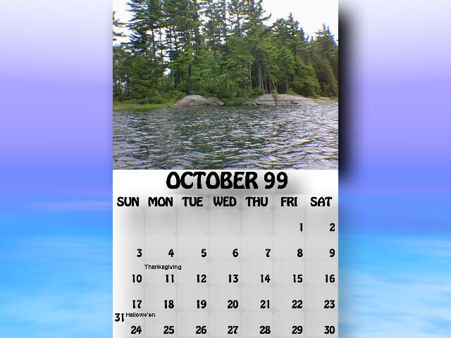 October 1999 calendar. The front of Sandy Point.