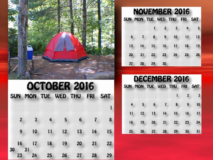 October, November, December 2016 calendar