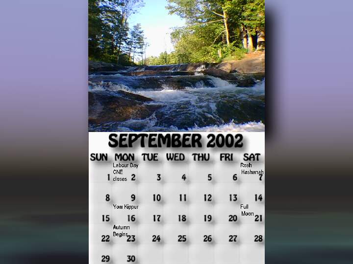 September 2002 calendar. The short rapids east of the highway.